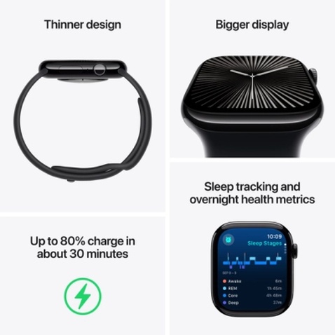 Смарт-годинник Apple Watch Series 10 GPS 46mm Jet Black Aluminium Case with Black Sport Band - M/L (MWWQ3QH/A)