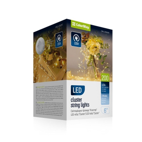 Гірлянда ColorWay Кластер LED 200 6 м 8 функцій Мідна струна Теплий колір 220 V (CW-G-200L6VC)