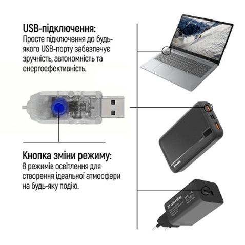 Гірлянда ColorWay Роса LED 100 10 м 8 функцій різнокольорова USB (CW-G-100L10NUMC)
