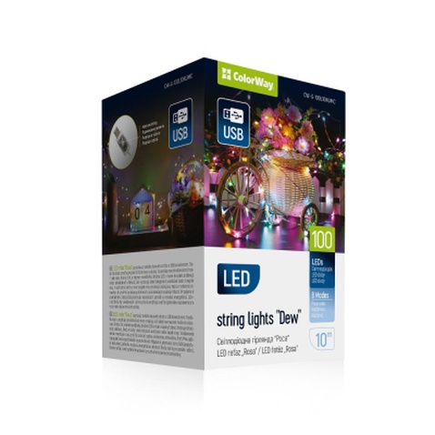 Гірлянда ColorWay Роса LED 100 10 м 8 функцій різнокольорова USB (CW-G-100L10NUMC)