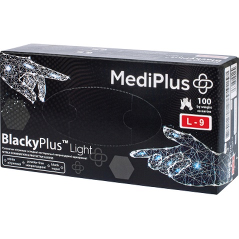 Медичні рукавички MediPlus BlackyPlus Light Нітрилові оглядові нестерильні неприпудрені Чорні Розмір L 100 шт. (6970245754515)