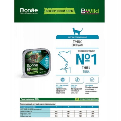 Паштет для котів Monge BWild Grain Free Wet Tuna Sterilised Cat 100 г (8009470012898)