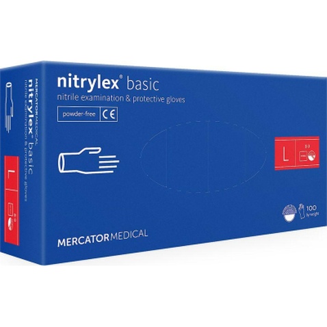Медичні рукавички Mercator Medical Nitrylex Basic Нітрилові Неопудрені діагностичні Розмір L Сині 100 шт. (3.1007) (5906615004639/5906615035497)