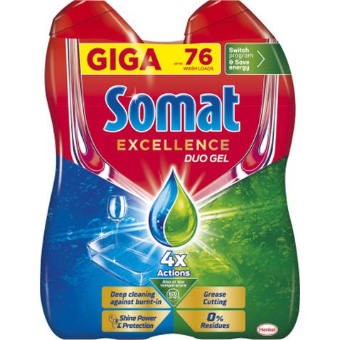 Гель для миття посуду в посудомийці Somat Exellence Duo Gel Антижир 684 мл + 684 мл (9000101819199)