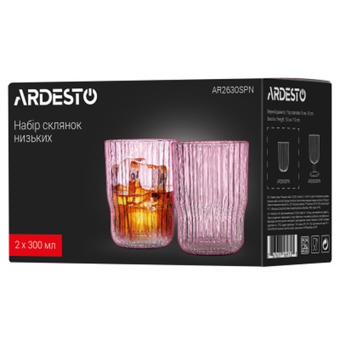 Набір склянок Ardesto 300мл, 2шт, скло, рожевий (AR2630SPN)