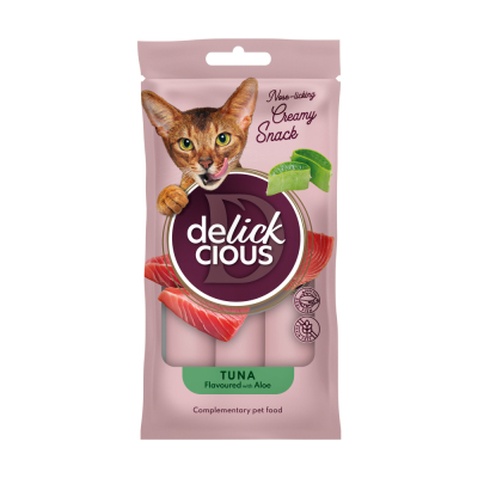 Ласощі для котів Delickcious Тунець з додаванням алое 4 х 15 г (4820269141605)