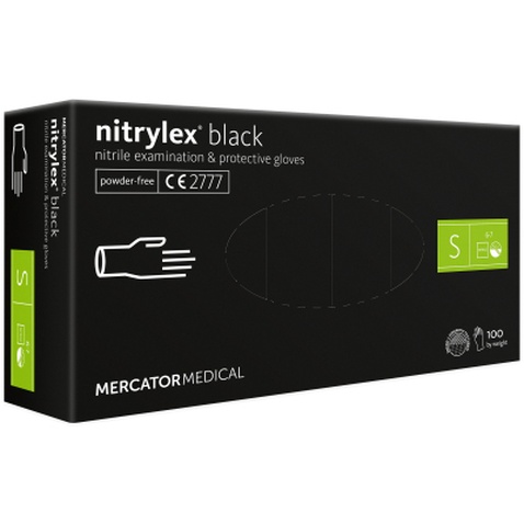 Медичні рукавички Mercator Medical Nitrylex Black Нітрилові Неопудрені діагностичні Розмір S 100 шт. Чорні (3.1017) (5906615004424)