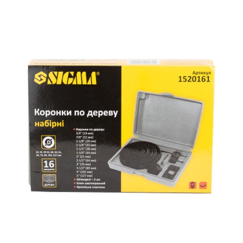 Коронка Sigma по дереву набірна Ø19, 22, 29, 32, 38, 44, 51, 64, 76, 89, 102, 127 мм (1520161)