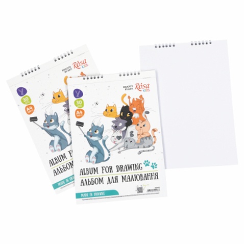 Альбом для малювання Rosa Kids на спіралі Cats Selfies А4 30 аркушів (4823098542988)