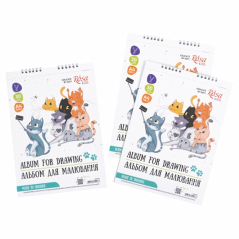 Альбом для малювання Rosa Kids на спіралі Cats Selfies А4 30 аркушів (4823098542988)