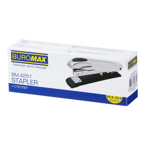 Степлер Buromax металевий, до 50 аркушів, (скоби №23, 24, 26), 167 х 36 х 57 мм, синій (BM.4251-02)