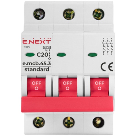 Автоматичний вимикач E.NEXT 3-п e.mcb.stand. 20А C ( 4,5кА) (s002032)