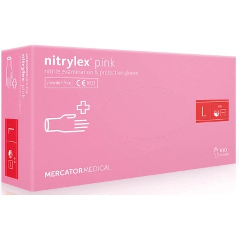 Медичні рукавички Mercator Medical Nitrylex Pink Нітрилові Неопудрені діагностичні Розмір L Рожеві 100 шт. (5906615035343)