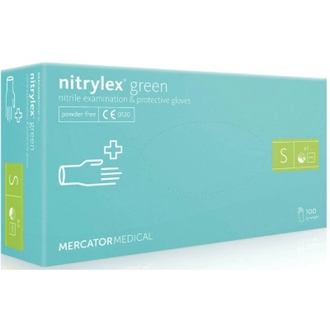 Медичні рукавички Mercator Medical Nitrylex Green Нітрилові Неопудрені діагностичні Розмір S Зелені 100 шт. (5906615027447)