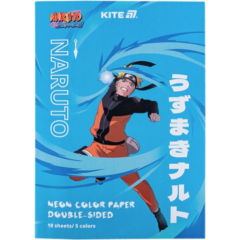 Кольоровий папір Kite А4 неоновий Naruto (10 аркушів/ 5 кольорів) (NR24-252)