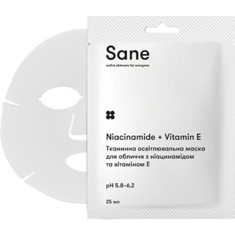 Маска для обличчя Sane Тканинна освітлювальна З ніацинамідом та вітаміном Е 25 мл (4820266831561)