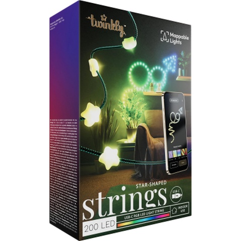 Гірлянда Twinkly Smart LED Strings USB 200 Star-shaped RGB LEDs, Green Wire, USB-C 12м (TWKS200RGB-G)