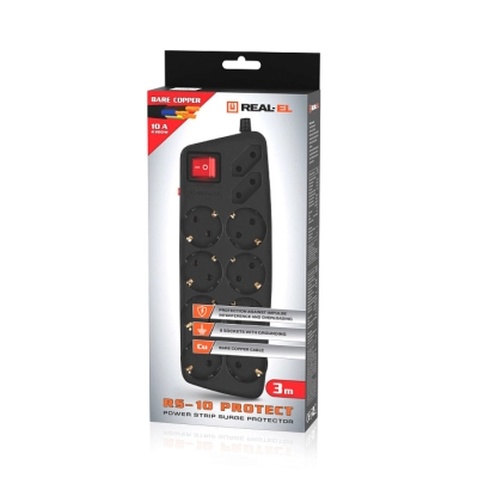 Мережевий фільтр живлення REAL-EL RS-Protect 505, 3m, black (EL122300045)